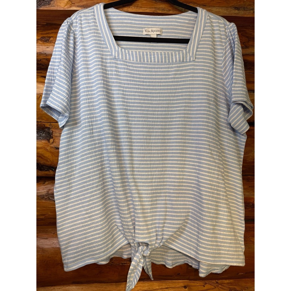 Kim Rogers Striped Square Neck Tie Front Blouse‎ Size XL